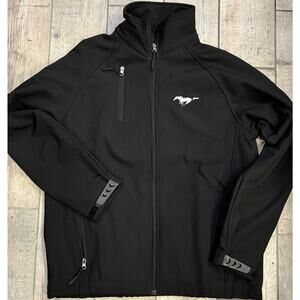 Ford Mustang Jacket Mens M Black Soft Shell Full Zip Pony Logo Racing Streetwear